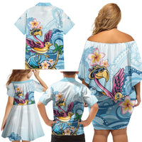 Hawaii Flamingo Family Matching Off Shoulder Short Dress and Hawaiian Shirt Plumeria Tropical Beach - Wonder Print Shop