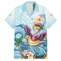 Hawaii Flamingo Family Matching Off Shoulder Short Dress and Hawaiian Shirt Plumeria Tropical Beach - Wonder Print Shop