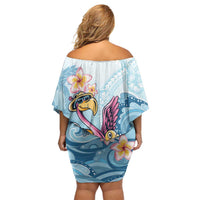 Hawaii Flamingo Family Matching Off Shoulder Short Dress and Hawaiian Shirt Plumeria Tropical Beach - Wonder Print Shop
