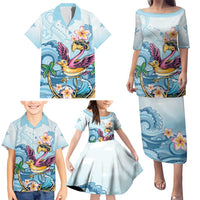 Hawaii Flamingo Family Matching Puletasi and Hawaiian Shirt Plumeria Tropical Beach - Wonder Print Shop
