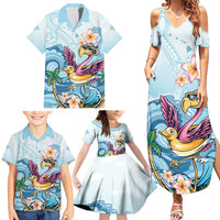 Hawaii Flamingo Family Matching Summer Maxi Dress and Hawaiian Shirt Plumeria Tropical Beach - Wonder Print Shop