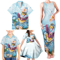 Hawaii Flamingo Family Matching Tank Maxi Dress and Hawaiian Shirt Plumeria Tropical Beach - Wonder Print Shop