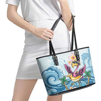 Hawaii Flamingo Leather Tote Bag Plumeria Tropical Beach - Wonder Print Shop