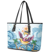 Hawaii Flamingo Leather Tote Bag Plumeria Tropical Beach - Wonder Print Shop