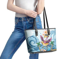 Hawaii Flamingo Leather Tote Bag Plumeria Tropical Beach - Wonder Print Shop
