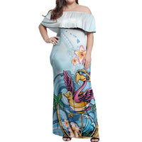 Hawaii Flamingo Off Shoulder Maxi Dress Plumeria Tropical Beach - Wonder Print Shop