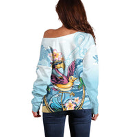 Hawaii Flamingo Off Shoulder Sweater Plumeria Tropical Beach - Wonder Print Shop