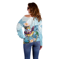Hawaii Flamingo Off Shoulder Sweater Plumeria Tropical Beach - Wonder Print Shop