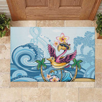 Hawaii Flamingo Rubber Doormat Plumeria Tropical Beach - Wonder Print Shop