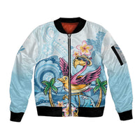 Hawaii Flamingo Sleeve Zip Bomber Jacket Plumeria Tropical Beach - Wonder Print Shop