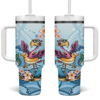 Hawaii Flamingo Tumbler With Handle Plumeria Tropical Beach - Wonder Print Shop