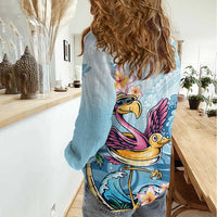 Hawaii Flamingo Women Casual Shirt Plumeria Tropical Beach - Wonder Print Shop