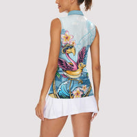 Hawaii Flamingo Women Sleeveless Polo Shirt Plumeria Tropical Beach - Wonder Print Shop