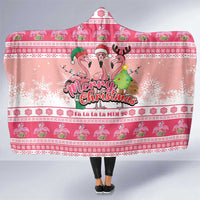 Flamingo Pink Christmas Hooded Blanket Fa La La La Min Go - Wonder Print Shop