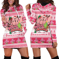 Flamingo Pink Christmas Hoodie Dress Fa La La La Min Go - Wonder Print Shop