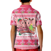 Flamingo Pink Christmas Kid Polo Shirt Fa La La La Min Go - Wonder Print Shop