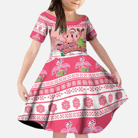Flamingo Pink Christmas Kid Short Sleeve Dress Fa La La La Min Go - Wonder Print Shop