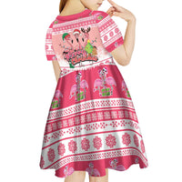 Flamingo Pink Christmas Kid Short Sleeve Dress Fa La La La Min Go - Wonder Print Shop