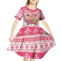 Flamingo Pink Christmas Kid Short Sleeve Dress Fa La La La Min Go - Wonder Print Shop