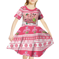Flamingo Pink Christmas Kid Short Sleeve Dress Fa La La La Min Go - Wonder Print Shop