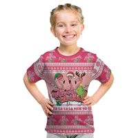 Flamingo Pink Christmas Kid T Shirt Fa La La La Min Go - Wonder Print Shop