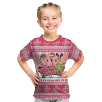 Flamingo Pink Christmas Kid T Shirt Fa La La La Min Go - Wonder Print Shop
