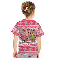 Flamingo Pink Christmas Kid T Shirt Fa La La La Min Go - Wonder Print Shop