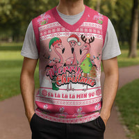 Flamingo Pink Christmas Knitted V-Neck Vest Fa La La La Min Go - Wonder Print Shop