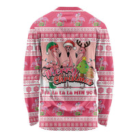 Flamingo Pink Christmas Long Sleeve Shirt Fa La La La Min Go - Wonder Print Shop