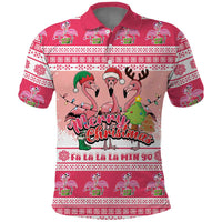Flamingo Pink Christmas Polo Shirt Fa La La La Min Go - Wonder Print Shop