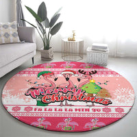 Flamingo Pink Christmas Round Carpet Fa La La La Min Go - Wonder Print Shop
