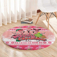 Flamingo Pink Christmas Round Carpet Fa La La La Min Go - Wonder Print Shop