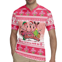 Flamingo Pink Christmas Rugby Jersey Fa La La La Min Go - Wonder Print Shop