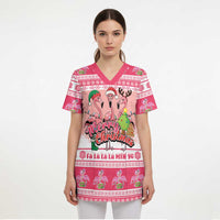 Flamingo Pink Christmas Scrub Top Fa La La La Min Go - Wonder Print Shop