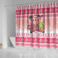 Flamingo Pink Christmas Shower Curtain Fa La La La Min Go - Wonder Print Shop