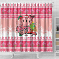 Flamingo Pink Christmas Shower Curtain Fa La La La Min Go - Wonder Print Shop