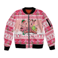 Flamingo Pink Christmas Sleeve Zip Bomber Jacket Fa La La La Min Go - Wonder Print Shop