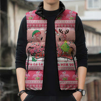Flamingo Pink Christmas Sleeveless Puffer Jacket Fa La La La Min Go - Wonder Print Shop