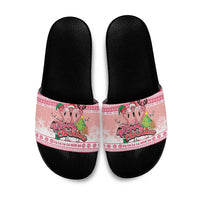 Flamingo Pink Christmas Slide Sandals Fa La La La Min Go - Wonder Print Shop