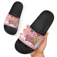 Flamingo Pink Christmas Slide Sandals Fa La La La Min Go - Wonder Print Shop