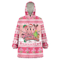 Flamingo Pink Christmas Wearable Blanket Hoodie Fa La La La Min Go - Wonder Print Shop
