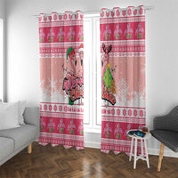 Flamingo Pink Christmas Window Curtain Fa La La La Min Go - Wonder Print Shop