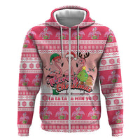 Flamingo Pink Christmas Zip Hoodie Fa La La La Min Go - Wonder Print Shop