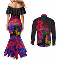 haiti-independence-day-couples-matching-mermaid-dress-and-long-sleeve-button-shirt-hibiscus-neg-marron