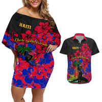 Haiti Independence Day Couples Matching Off Shoulder Short Dress and Hawaiian Shirt Hibiscus Neg Marron - Wonder Print Shop