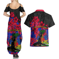 Haiti Independence Day Couples Matching Summer Maxi Dress and Hawaiian Shirt Hibiscus Neg Marron - Wonder Print Shop