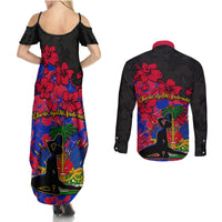 Haiti Independence Day Couples Matching Summer Maxi Dress and Long Sleeve Button Shirt Hibiscus Neg Marron - Wonder Print Shop