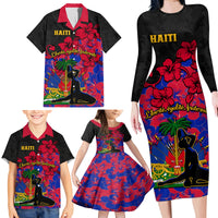 Haiti Independence Day Family Matching Long Sleeve Bodycon Dress and Hawaiian Shirt Hibiscus Neg Marron - Wonder Print Shop