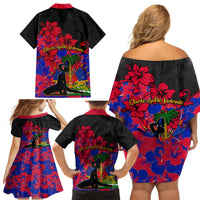Haiti Independence Day Family Matching Off Shoulder Short Dress and Hawaiian Shirt Hibiscus Neg Marron - Wonder Print Shop