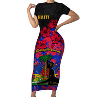 Haiti Independence Day Family Matching Short Sleeve Bodycon Dress and Hawaiian Shirt Hibiscus Neg Marron - Wonder Print Shop